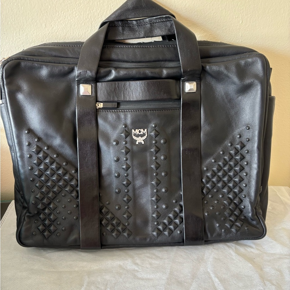 MCM Studded Black Leather laptop bag